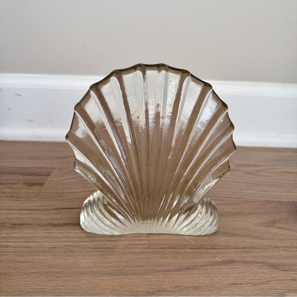Blenko Scallop Shell Sculpture Bookend Art Glass Nautical Coastal Paper Weight